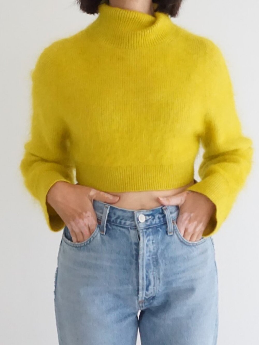 Atelier & Other Stories Chartreuse Yellow Solid Cropped Ribbed Turtleneck XS
